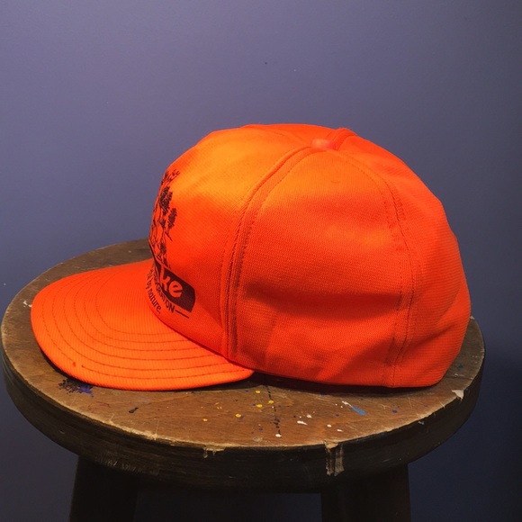Vintage USA made floppy puffy trucker SnapBack hat full 6 panel blaze orange cap - Picture 3 of 15